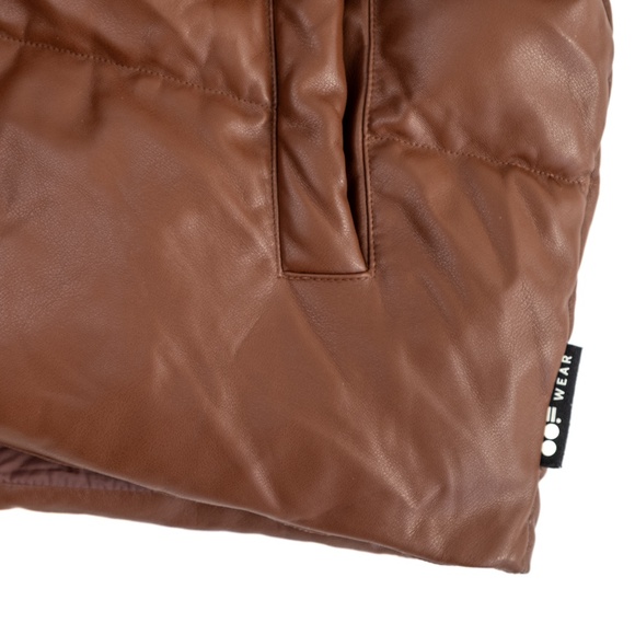 OOF WEAR Faux Leather Puffer Women's Jacket Hooded Brown $428 - Size 48 - US 12 - Picture 8 of 14